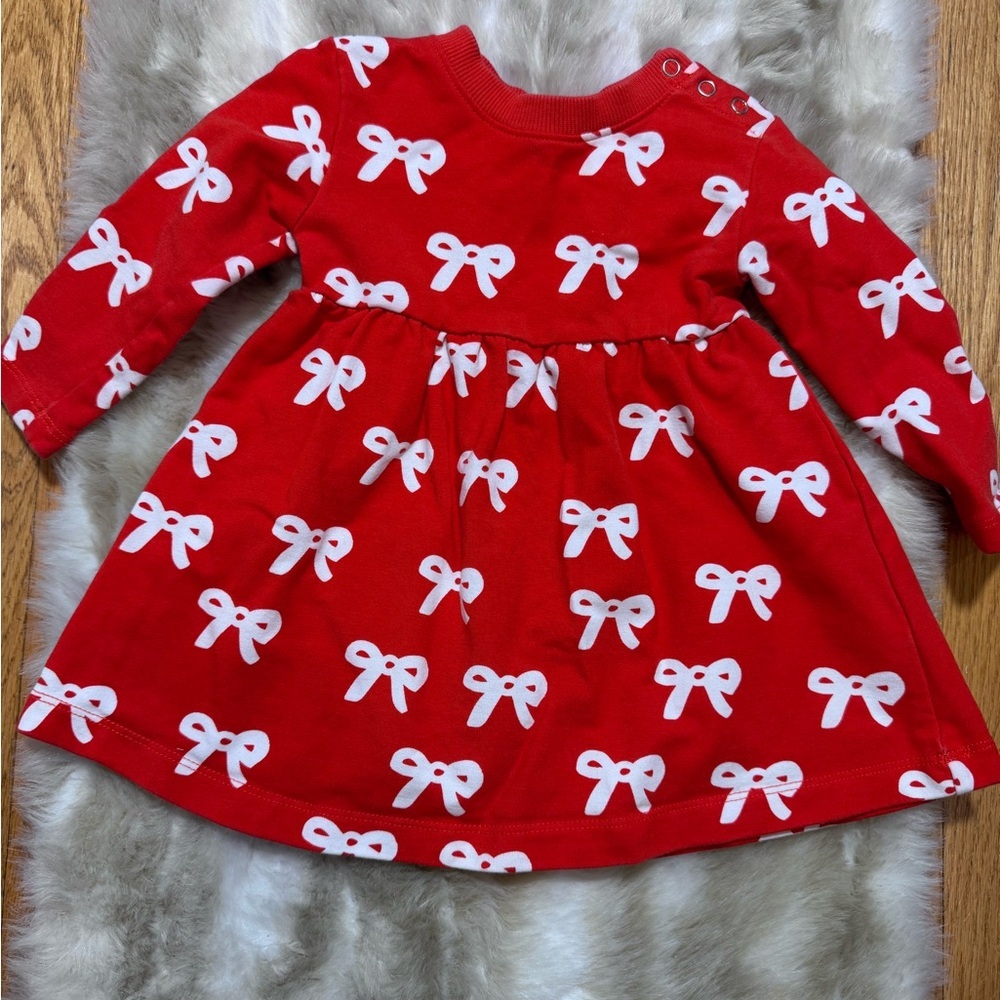 Hanna Andersson Toddler Girl Red Dress with White Bow Design Size 12-18M